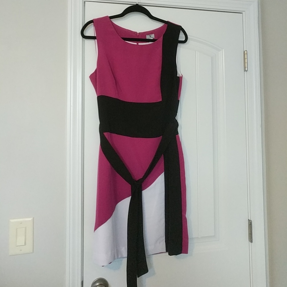 Pink, Black and White Colorblock Dress